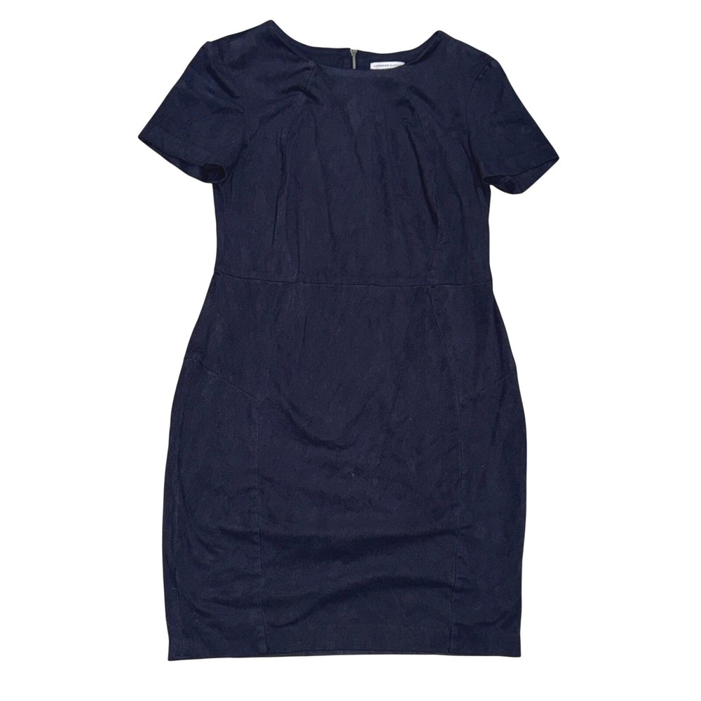 Katherine Barclay Sheath Dress Womens 12 Midnight Ink Black Navy Faux Suede H790
